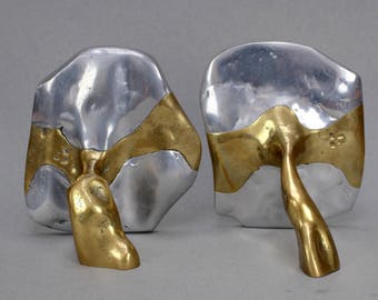 Aluminium and Brass Brutalist Style Bookends by David Marshall (c. 1970s)