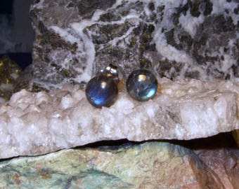Labradorescence Exists 7mm Round Cabochon Labradorite Stud Earrings Earings Titanium Post and Clutch Flash Sparkly Magic Hypo Allergenic