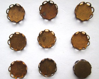 9 Vintage Cabochon Brass Settings