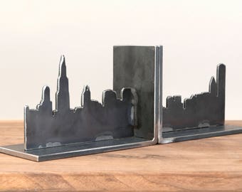 12"x6", Chicago Skyline Bookends, Steel Art Work, Skyscrapers, Gifts Under 75, Industrial, Husband Gift, Christmas Gift, Home Decor