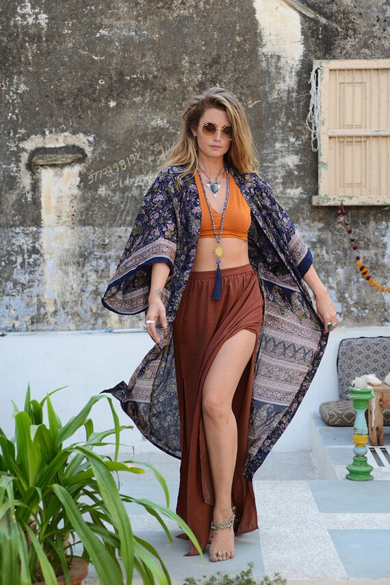 LUXURY BOHO KAFTAN - Full length Kimono - Beach Cover Up - Summer - Wedding - Peasant dress - Vintage dress - Gunne Sax Inspired - Festival