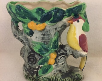 Colorful Bird on Tree Branch Wall Pocket (#018)