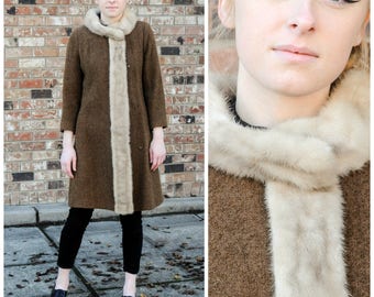 2 mink fur trim coat long boucle coat long boucle wool USA boucle coat boucle wool coat olive boucle coat olive boucle wool