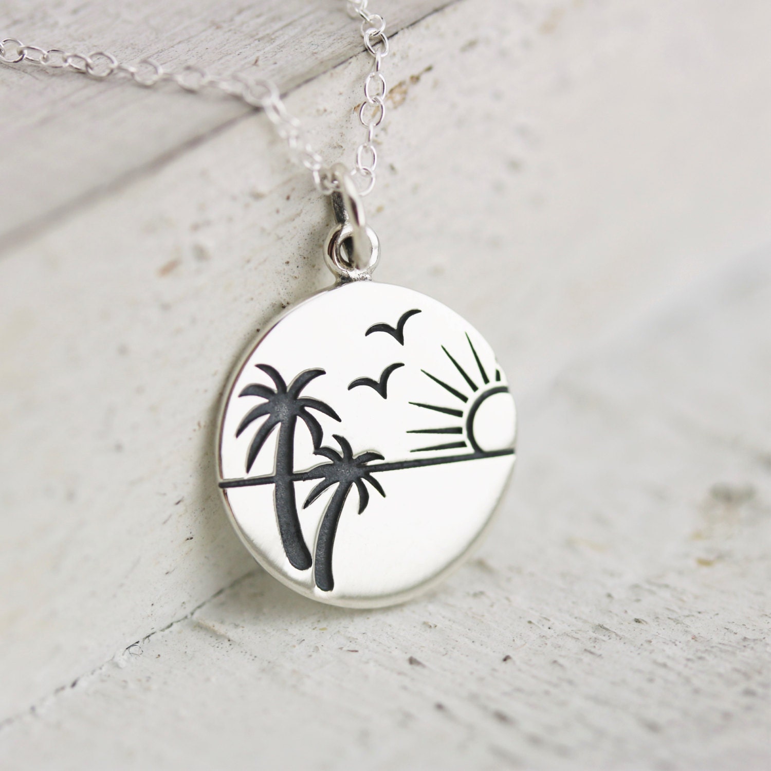 Beach Necklace Sterling Silver Sunset in Paradise Beach