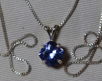 Tanzanite Necklace, Certified Tanzanite Pendant 2.45 Carats Cushion Cut, Sterling Silver, Real Genuine Natural Blue Tanzanite Jewelry