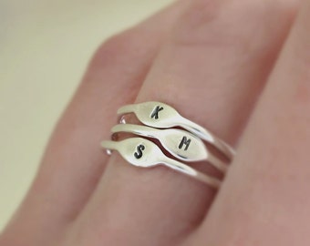 Letter Stacking Ring, Custom Personalized Initial Ring in Sterling Silver, Tiny Signet Ring