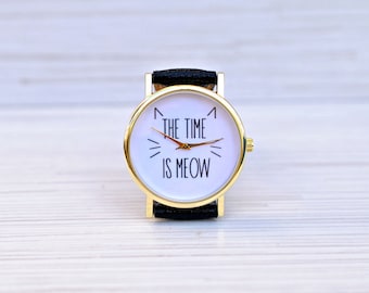 Cat|watch|Gift|for|women|Unique|Women|watches|Graduation|gift|Gift|for|her|Funny|pet|gift|Bridesmaid|gift|The time is meow