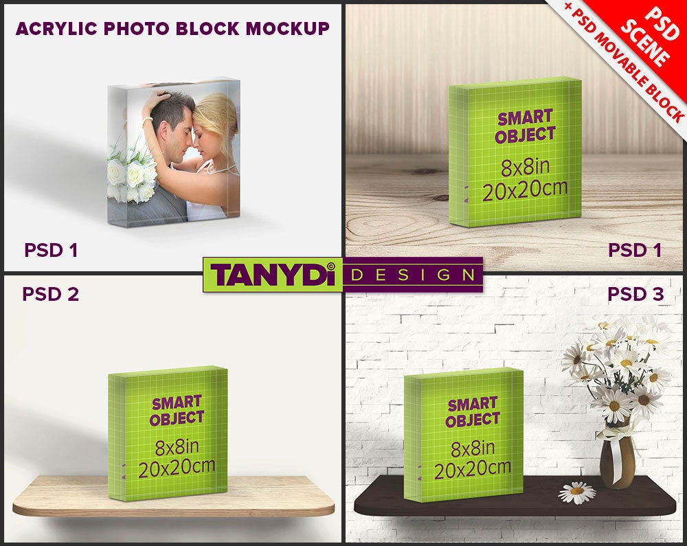 Download Acrylic Photo Block 8x8 PSD Styled Mockup Blank Square Photo
