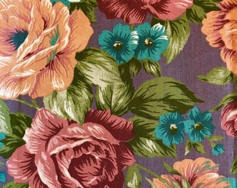 70s vintage fabric Mod floral print roses retro fabric Cotton flower power fabric English design rose fabric Sewing Craft