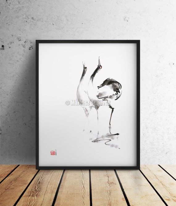 Crane zen art japanese ink cranes artwork zenga painting Crane zen art japanese ink cranes artwork zenga painting