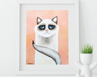 Cat Lover Gift, Cat Art Print, Ragdoll Cat Portrait Whimsical Cat, Funny Animal Art Cat Home Decor