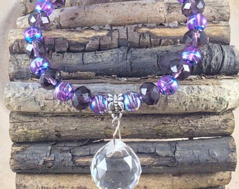 Sun catcher, Crystal Suncatcher, Clear Glass, Silver, glass suncatcher, Wall hanging, Prism, Purple, Spectrum, Rainbow, Home decor, OOAK