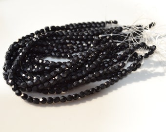 Teeny 3mm Matte Black Faceted Fire Polish Round Beads 50