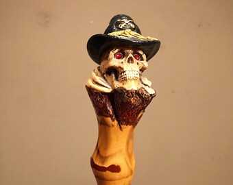 Steven Stikks Skull Walking Cane - No. 325 - 1990s - Old West Soldier - Hand Carved Walking Stick - Signed Stevie Stikks - Skeleton Skull