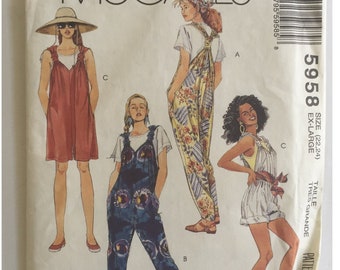 McCalls Pattern 5958 sz 22 -24 XL Loose Overalls Romper VTG 1992 Uncut