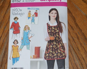 New Simplicity 1970s Vintage Apron Pattern 8152 Size A XS to L
