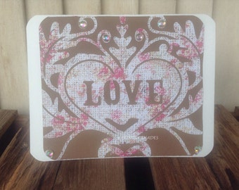 Anniversary, Valentine, I Love You Handcrafted Die Cut Card, Die Cut Tag, Colored Gems, Die Cut Butterfly, Greeting Card, Papercrafting