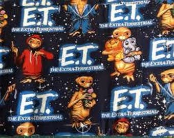 E.T. on black fabric, By the Half Yard, 44" wide, 100% cotton