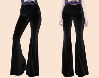 Onyx Black Velvet Bell Bottoms