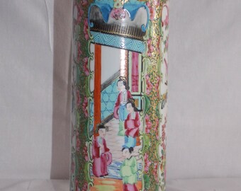 Rose medallion cylinder vase