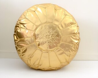 Gold Ottoman Moroccan Pouf Vegan Leather