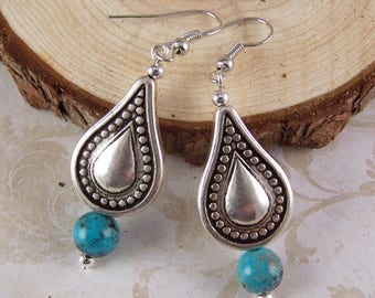 Silver Earrings, Turquoise Earrings, Silver Turquoise Teardrop Earrings, Bohemain Earrings, Boho Jewelry, Silver Jewelry, Gifts for Her