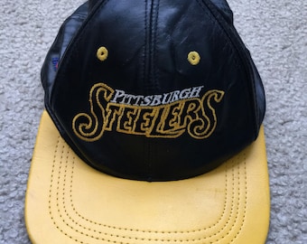 Men's Vintage 90s Modern NFL Branded Pittsburgh Steelers Black Leather SnapBack Hat