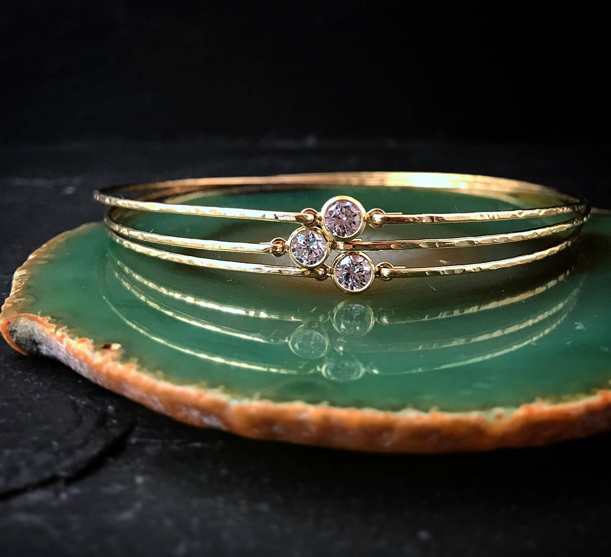 Delicate Diamond Alternative Bangle / Gold Stacking Bangle