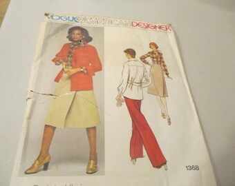 Vintage Sewing Pattern - Vogue American Designer 1368; ca. 1975; Calvin Klein - Misses' Jacket, Skirt, Pants and Shirt - Size 12 - UNCUT