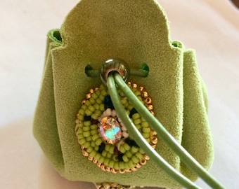 Leather and beads, small leather bag purse