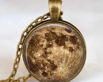 Harvest moon necklace, full moon necklace, moon pendant, lunar pendant, moon jewelry , space pendant