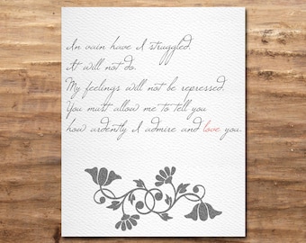 Mr Darcy Proposal - Pride and Prejudice - Jane Austen (Digital Print)
