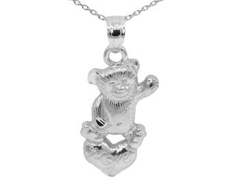 14k White Gold Teddy Bear Necklace