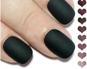 Press On Nails Short - Matte Fake Nails - Acrylic Nails - Oval Nails - Gel Nails - Gift for Her - Nude Nails - Artificial Nails - Black Nail