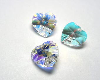 Swarovski Elements Crystal AB Heart Pendant Bead, #6228 10mm Swarovski Crystal Heart Pendant - 3 pcs