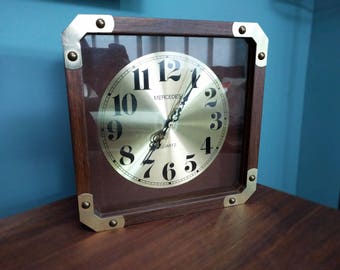 Vintage Mercedes Wood Brass Clock