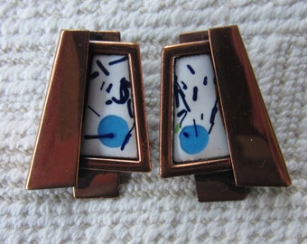 Vintage Matisse Renoir Copper and Enamel Earrings,signed,clip-on,excellent vintage!