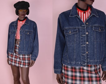 90s Blue Denim Trucker Jacket/ Medium/ 1990s