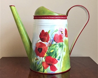 Watering Can, Metal Water Can, Flower Vase, Hand Painted Can, Garden Supplies - POPPIES-2
