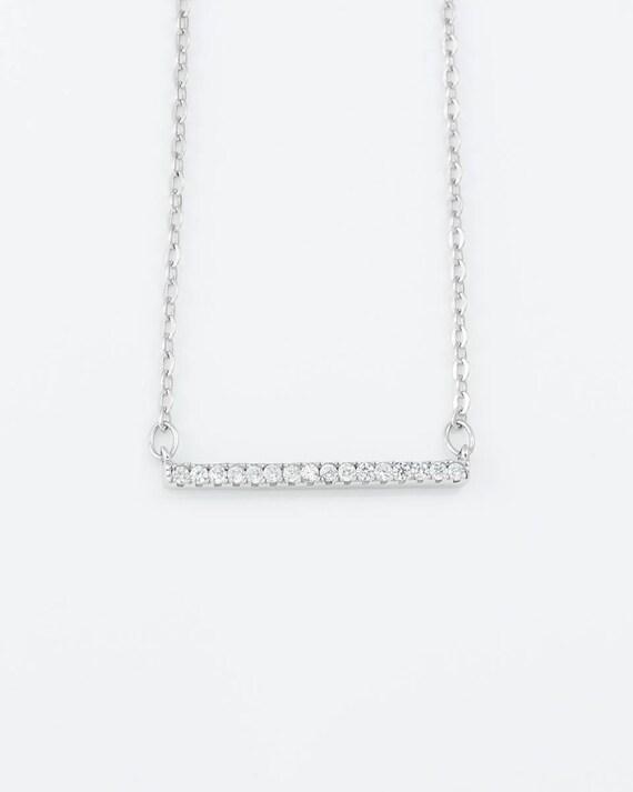 Diamond Bar Necklace Bar Necklace Sterling Silver CZ Bar