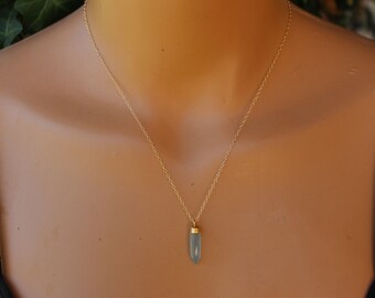 Aqua Chalcedony Necklace, Chalcedony Point Necklace, Chalcedony Pendant, Gold, Silver, Aqua Gemstone Necklace, Minimalist, Layering
