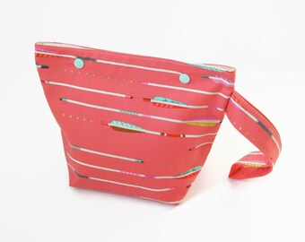 Sock Knitting Bag - Coral and Gold Arrows