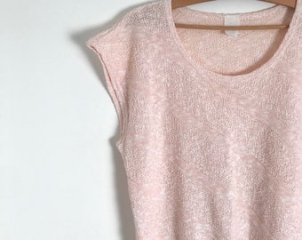 Oversized blush knit shirt / vintage pink t-shirt / pull over maxi muscle tee / sleeveless shirt / casual easy fit shirt / s / m / 1980s