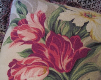 Vintage Tulip Barkcloth Pillow Tip Toe through the Tulips
