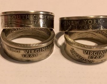 Handcrafted Uncirculated Silver Coin Rings