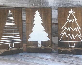 Rustic Christmas Tree Sign Set | Farmhouse Inspired Christmas Tree Set | Set Of 3 Christmas Trees | Christmas Decor
