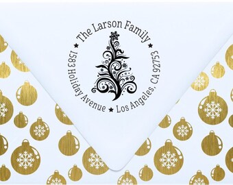 Holiday address stamp - return address stamp - Christmas personalized address stamp - CR2