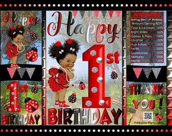 Printable Potato Chip Bags | Little Lady Bug Red Black Ethnic African | 1st Ladybug Birthday Favors
