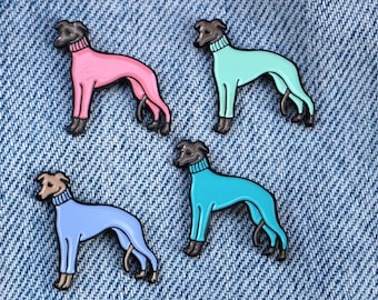 Whippet / Italian Greyhound in a Turtleneck Sweater Enamel Lapel Pin - Multiple Colors!