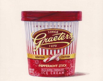 Peppermint Stick Ice Cream. Original egg tempera illustration from 'The Taste of America' book.